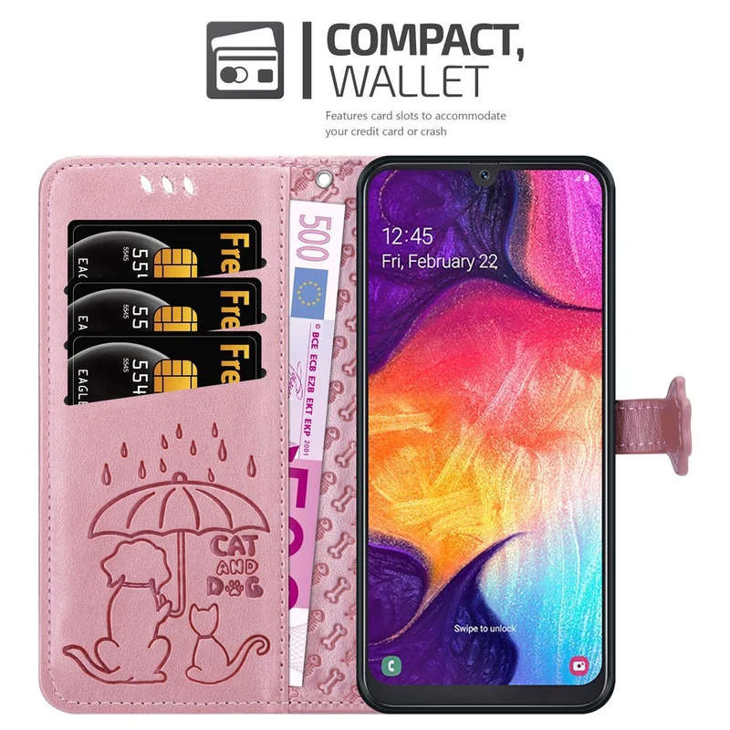 Cadorabo Hülle kompatibel mit Samsung Galaxy A50 4G / A50s / A30s Niedliche Hunde und Katzen - Schutzhülle mit Standfunktion und Kartenfächern