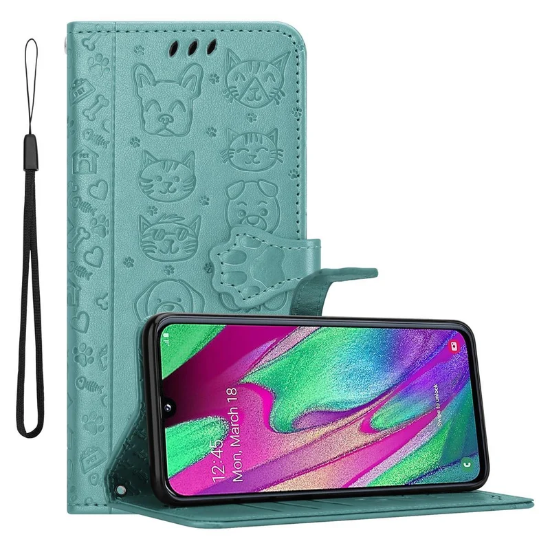 Cadorabo Hülle kompatibel mit Samsung Galaxy A40 Niedliche Hunde und Katzen - Schutzhülle mit Standfunktion und Kartenfächern