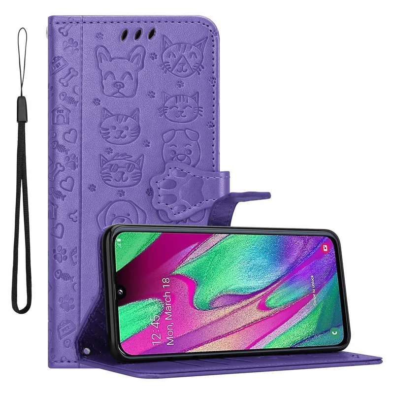 Cadorabo Hülle kompatibel mit Samsung Galaxy A40 Niedliche Hunde und Katzen - Schutzhülle mit Standfunktion und Kartenfächern