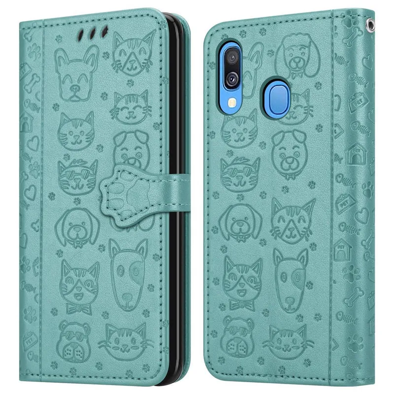 Cadorabo Hülle kompatibel mit Samsung Galaxy A40 Niedliche Hunde und Katzen - Schutzhülle mit Standfunktion und Kartenfächern