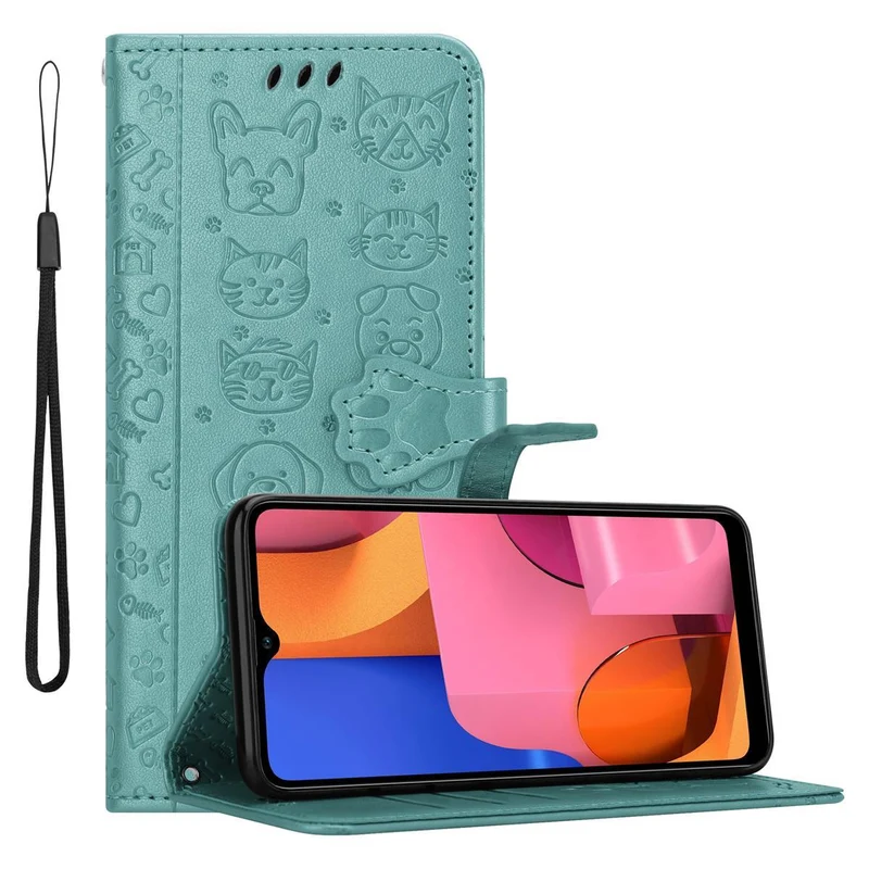 Cadorabo Hülle kompatibel mit Samsung Galaxy A20s Niedliche Hunde und Katzen - Schutzhülle mit Standfunktion und Kartenfächern