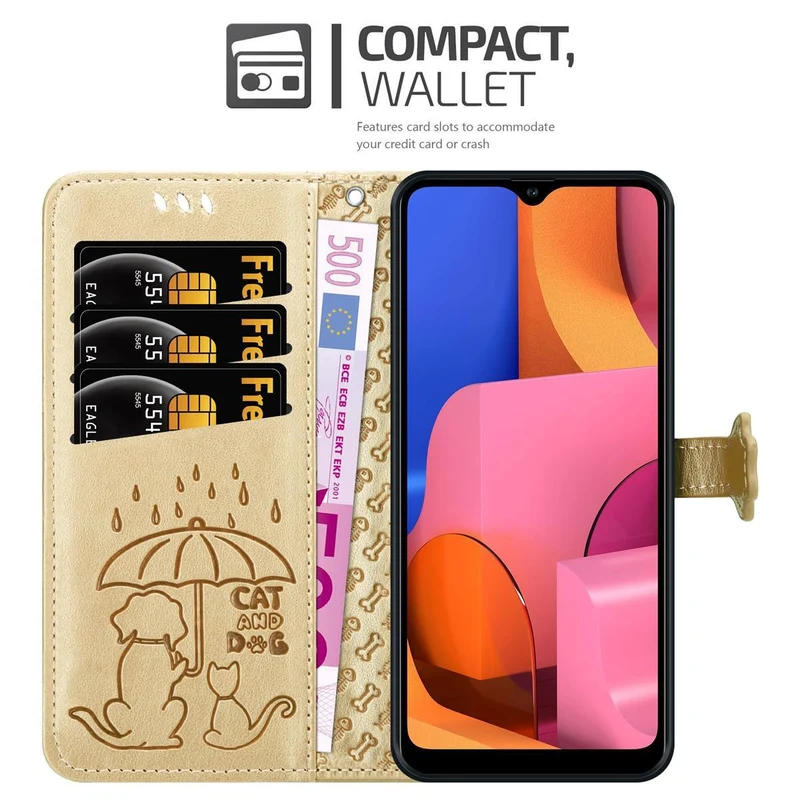 Cadorabo Hülle kompatibel mit Samsung Galaxy A20s Niedliche Hunde und Katzen - Schutzhülle mit Standfunktion und Kartenfächern