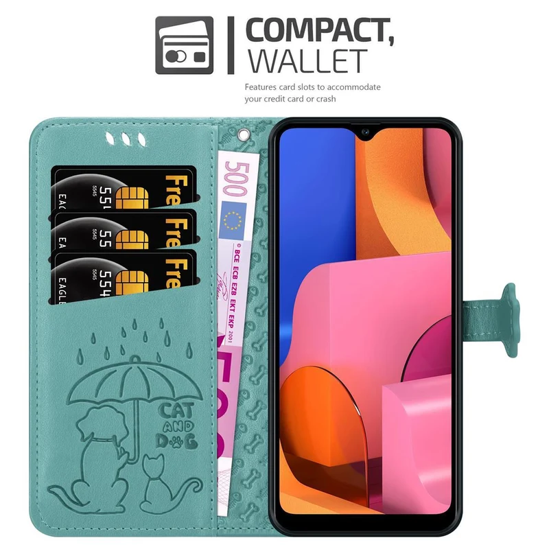 Cadorabo Hülle kompatibel mit Samsung Galaxy A20s Niedliche Hunde und Katzen - Schutzhülle mit Standfunktion und Kartenfächern