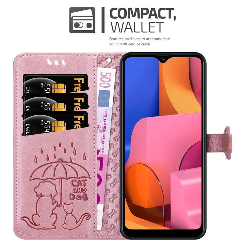 Cadorabo Hülle kompatibel mit Samsung Galaxy A20s Niedliche Hunde und Katzen - Schutzhülle mit Standfunktion und Kartenfächern