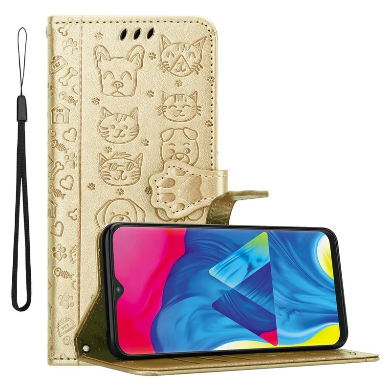 Cadorabo Hülle kompatibel mit Samsung Galaxy A10 / M10 Niedliche Hunde und Katzen - Schutzhülle mit Standfunktion und Kartenfächern