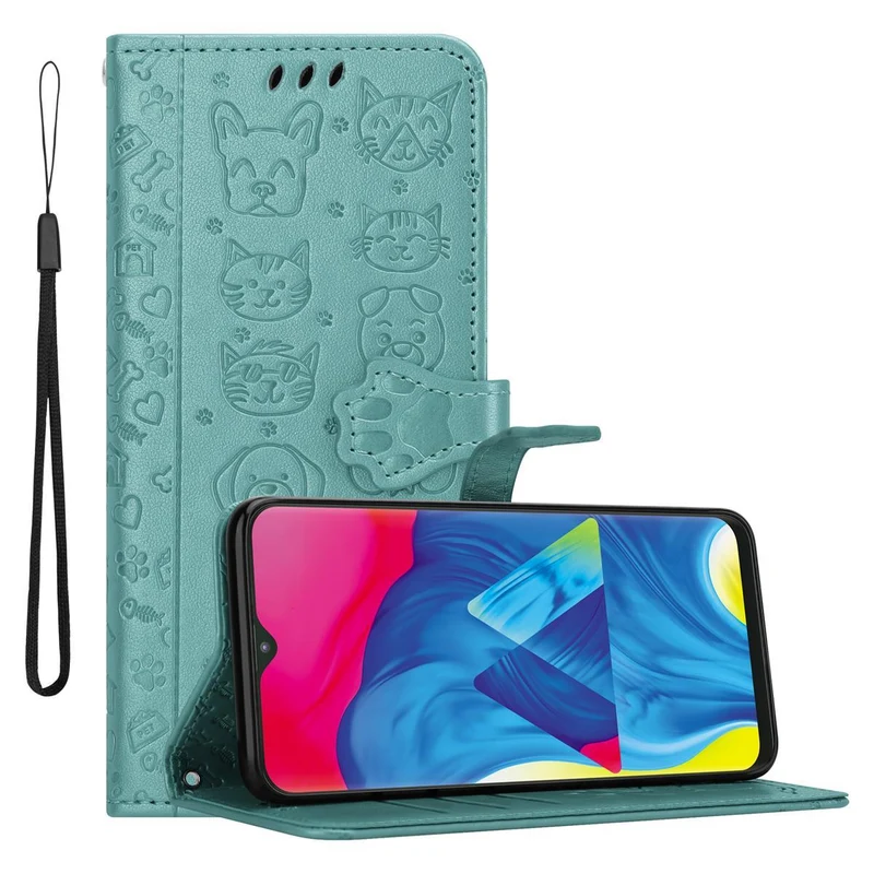 Cadorabo Hülle kompatibel mit Samsung Galaxy A10 / M10 Niedliche Hunde und Katzen - Schutzhülle mit Standfunktion und Kartenfächern