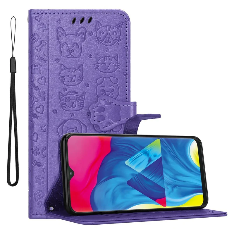 Cadorabo Hülle kompatibel mit Samsung Galaxy A10 / M10 Niedliche Hunde und Katzen - Schutzhülle mit Standfunktion und Kartenfächern