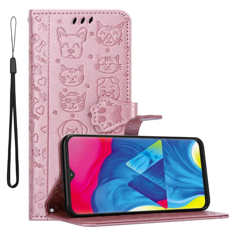 Cadorabo Hülle kompatibel mit Samsung Galaxy A10 / M10 Niedliche Hunde und Katzen - Schutzhülle mit Standfunktion und Kartenfächern