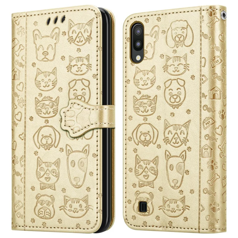 Cadorabo Hülle kompatibel mit Samsung Galaxy A10 / M10 Niedliche Hunde und Katzen - Schutzhülle mit Standfunktion und Kartenfächern