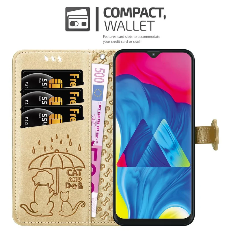 Cadorabo Hülle kompatibel mit Samsung Galaxy A10 / M10 Niedliche Hunde und Katzen - Schutzhülle mit Standfunktion und Kartenfächern