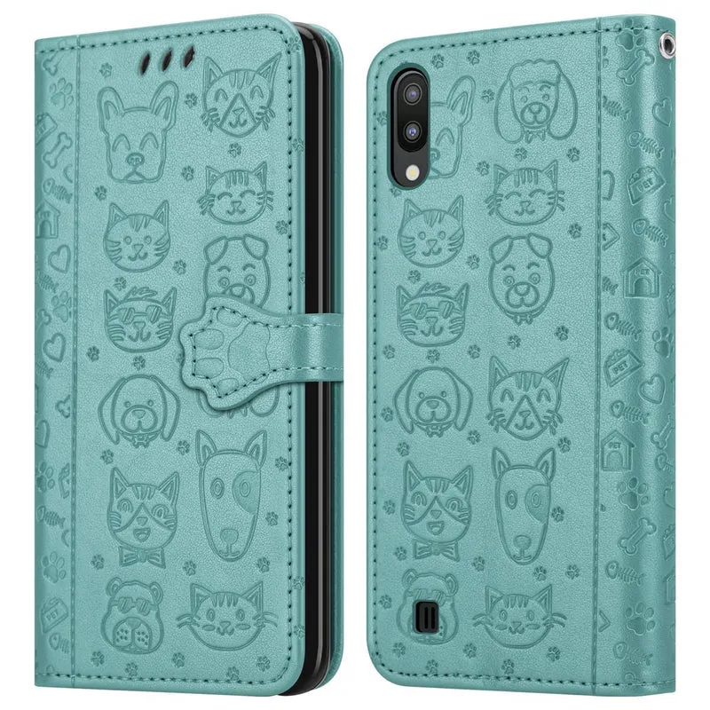Cadorabo Hülle kompatibel mit Samsung Galaxy A10 / M10 Niedliche Hunde und Katzen - Schutzhülle mit Standfunktion und Kartenfächern