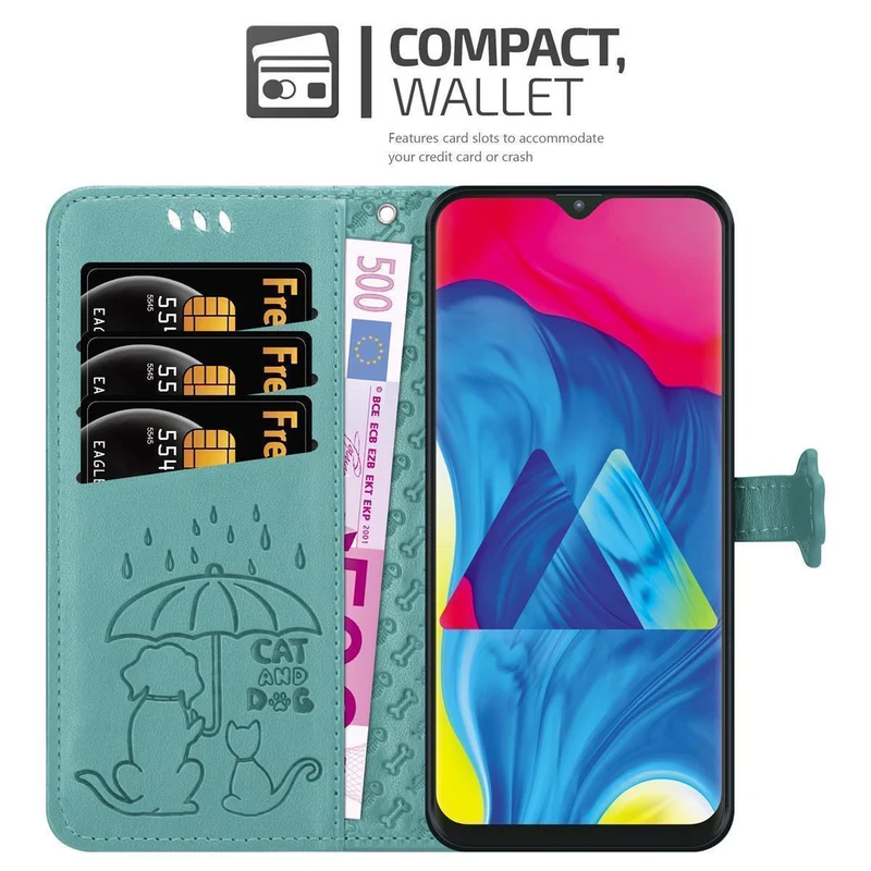 Cadorabo Hülle kompatibel mit Samsung Galaxy A10 / M10 Niedliche Hunde und Katzen - Schutzhülle mit Standfunktion und Kartenfächern