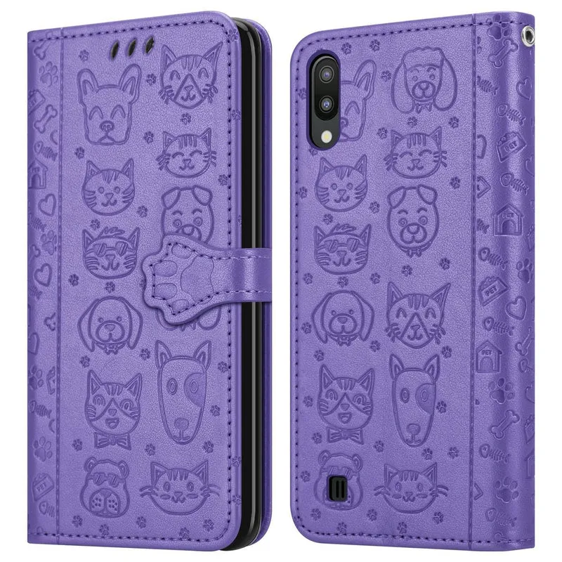 Cadorabo Hülle kompatibel mit Samsung Galaxy A10 / M10 Niedliche Hunde und Katzen - Schutzhülle mit Standfunktion und Kartenfächern