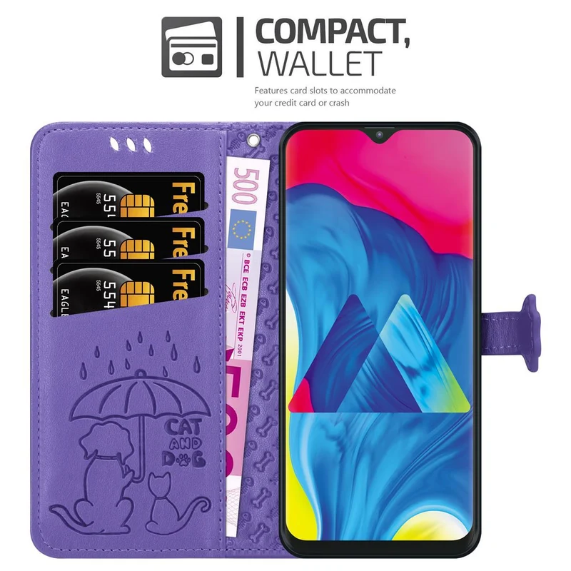 Cadorabo Hülle kompatibel mit Samsung Galaxy A10 / M10 Niedliche Hunde und Katzen - Schutzhülle mit Standfunktion und Kartenfächern