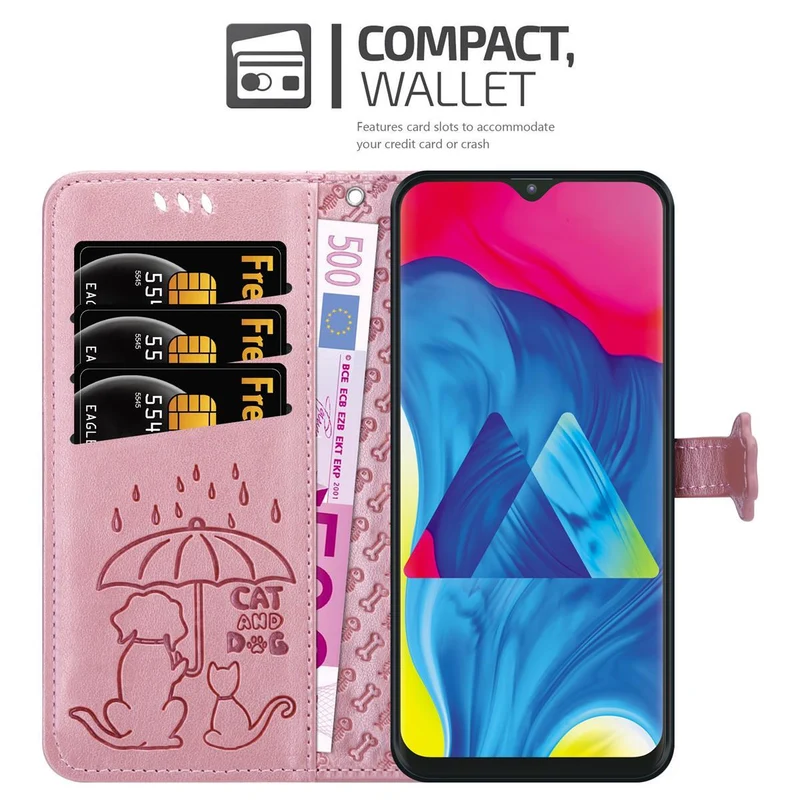 Cadorabo Hülle kompatibel mit Samsung Galaxy A10 / M10 Niedliche Hunde und Katzen - Schutzhülle mit Standfunktion und Kartenfächern