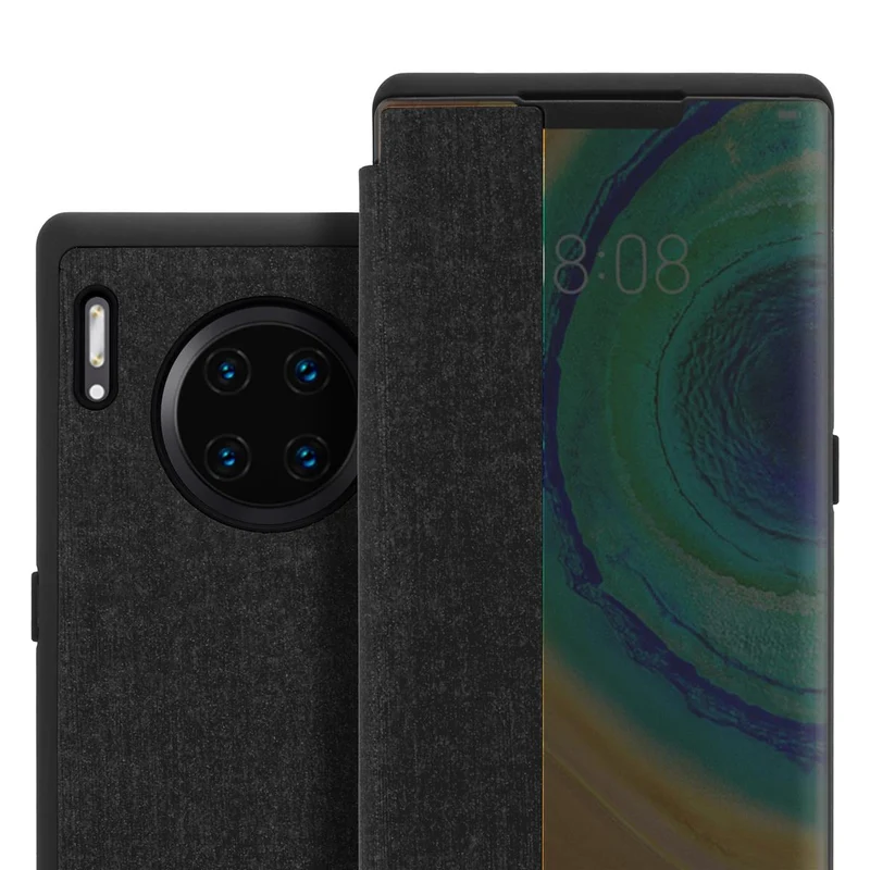 Cadorabo Hülle kompatibel mit Huawei MATE 30 PRO Smart Hülle in Faser Optik - Schutzhülle mit Standfunktion