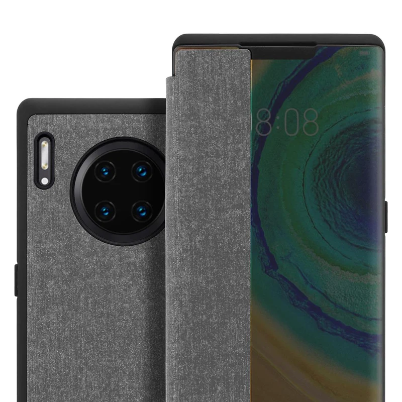 Cadorabo Hülle kompatibel mit Huawei MATE 30 PRO Smart Hülle in Faser Optik - Schutzhülle mit Standfunktion