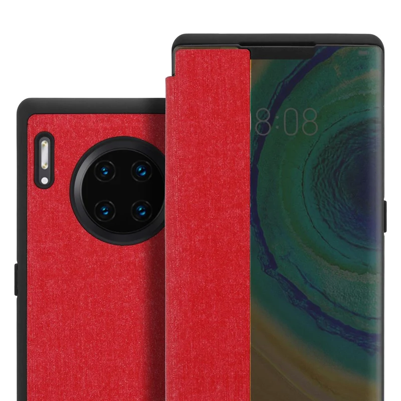 Cadorabo Hülle kompatibel mit Huawei MATE 30 PRO Smart Hülle in Faser Optik - Schutzhülle mit Standfunktion