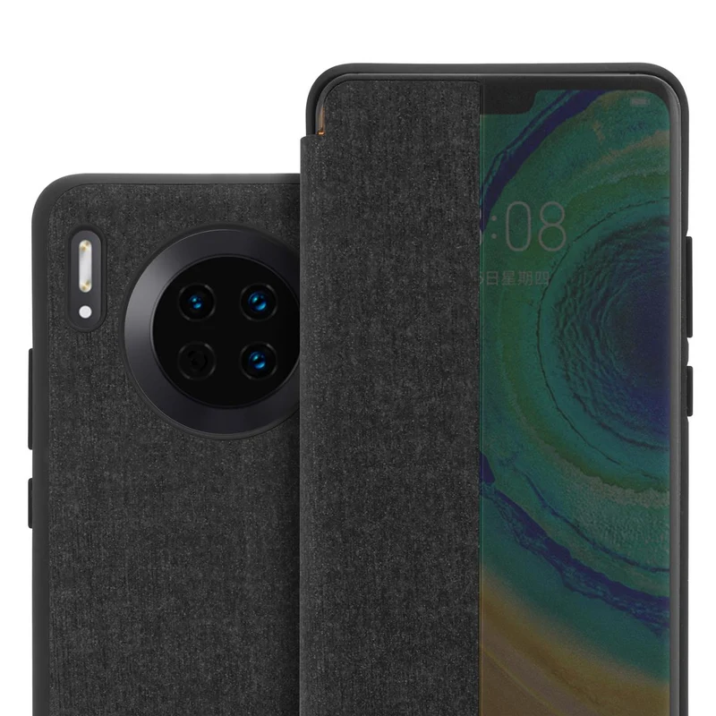 Cadorabo Hülle kompatibel mit Huawei MATE 30 Smart Hülle in Faser Optik - Schutzhülle mit Standfunktion