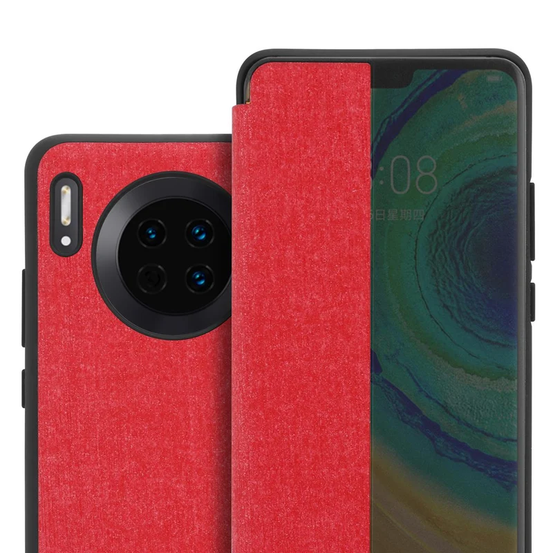 Cadorabo Hülle kompatibel mit Huawei MATE 30 Smart Hülle in Faser Optik - Schutzhülle mit Standfunktion