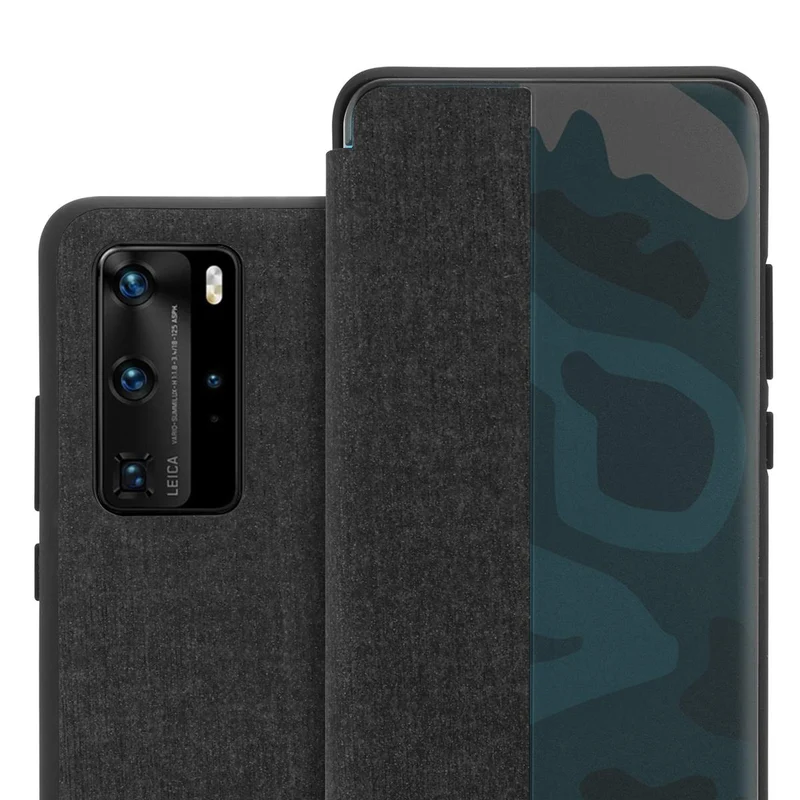Cadorabo Hülle kompatibel mit Huawei P40 PRO / P40 PRO+ Smart Hülle in Faser Optik - Schutzhülle mit Standfunktion