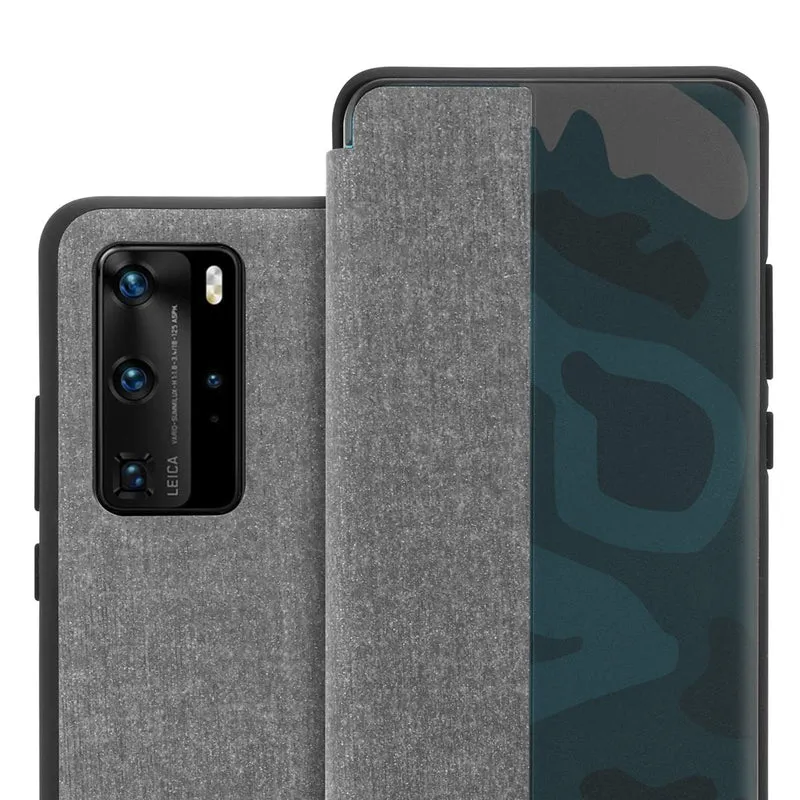 Cadorabo Hülle kompatibel mit Huawei P40 PRO / P40 PRO+ Smart Hülle in Faser Optik - Schutzhülle mit Standfunktion