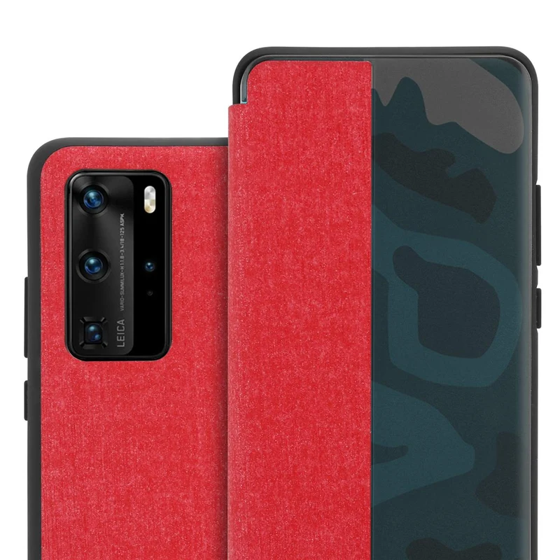 Cadorabo Hülle kompatibel mit Huawei P40 PRO / P40 PRO+ Smart Hülle in Faser Optik - Schutzhülle mit Standfunktion