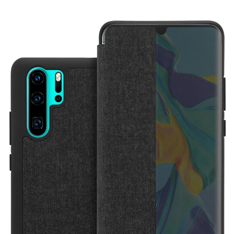 Cadorabo Hülle kompatibel mit Huawei P30 PRO Smart Hülle in Faser Optik - Schutzhülle mit Standfunktion