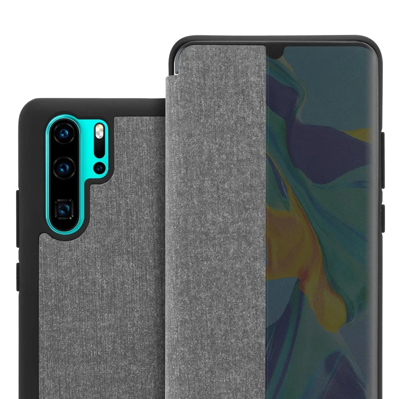 Cadorabo Hülle kompatibel mit Huawei P30 PRO Smart Hülle in Faser Optik - Schutzhülle mit Standfunktion