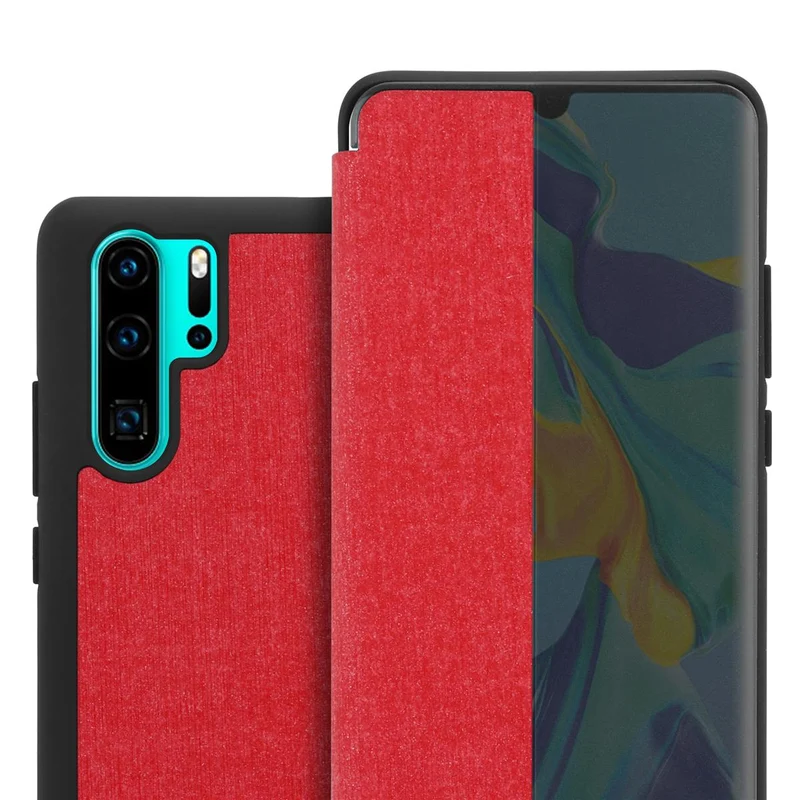 Cadorabo Hülle kompatibel mit Huawei P30 PRO Smart Hülle in Faser Optik - Schutzhülle mit Standfunktion