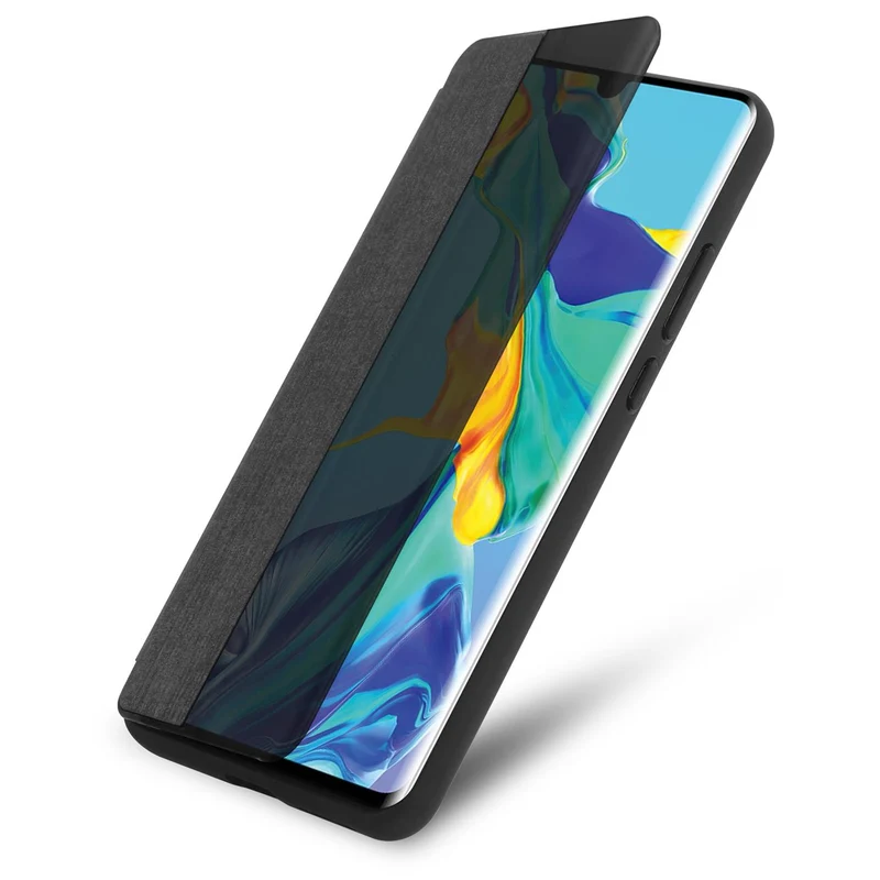 Cadorabo Hülle kompatibel mit Huawei P30 PRO Smart Hülle in Faser Optik - Schutzhülle mit Standfunktion