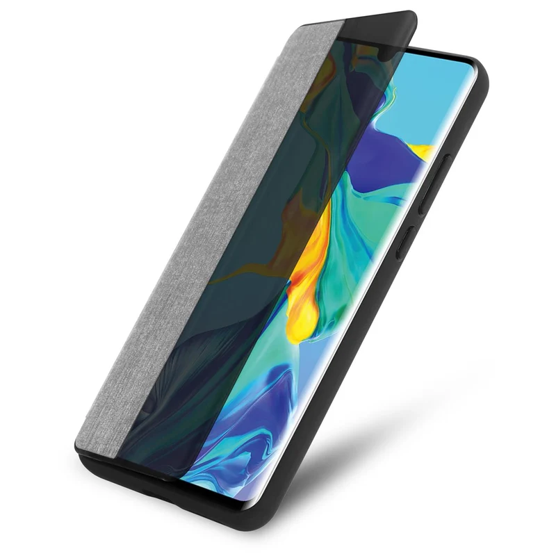 Cadorabo Hülle kompatibel mit Huawei P30 PRO Smart Hülle in Faser Optik - Schutzhülle mit Standfunktion