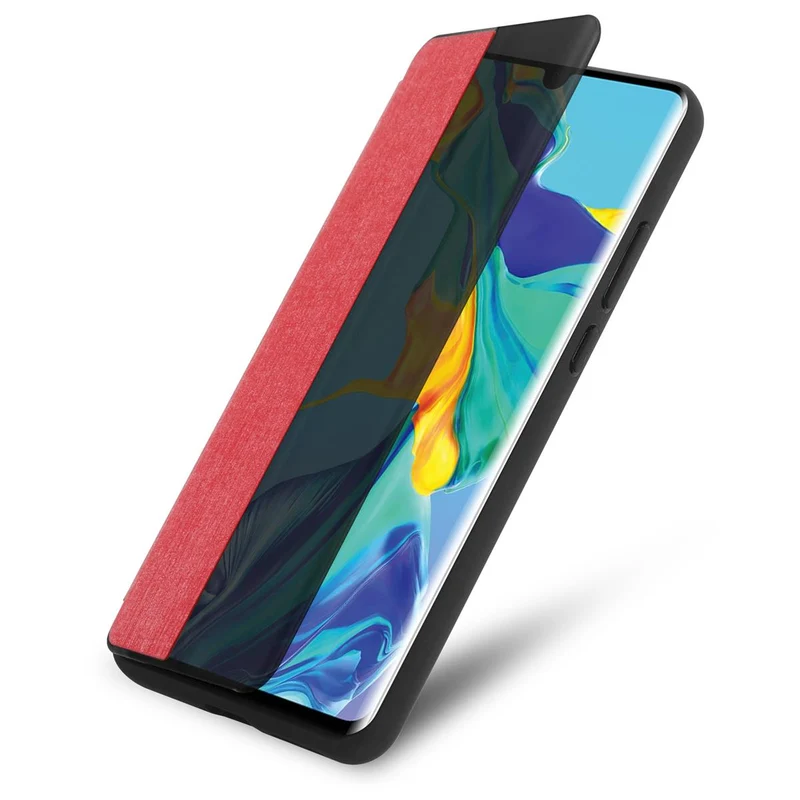 Cadorabo Hülle kompatibel mit Huawei P30 PRO Smart Hülle in Faser Optik - Schutzhülle mit Standfunktion