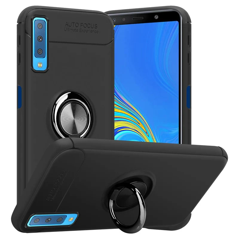 Cadorabo Hülle kompatibel mit Samsung Galaxy A7 2018 Schutzhülle mit Fokus Ring aus TPU Silikon