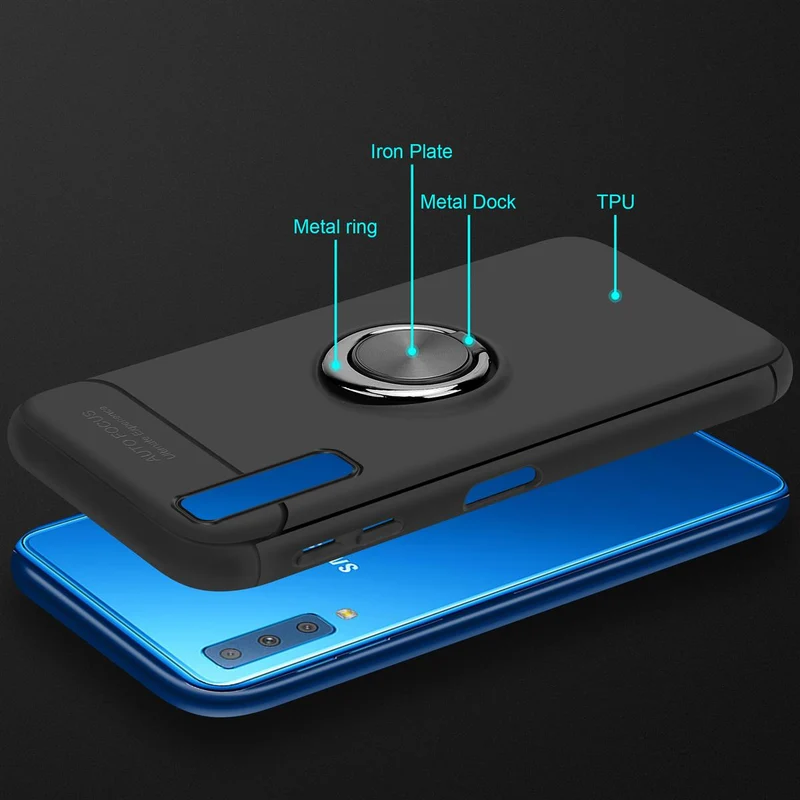 Cadorabo Hülle kompatibel mit Samsung Galaxy A7 2018 Schutzhülle mit Fokus Ring aus TPU Silikon