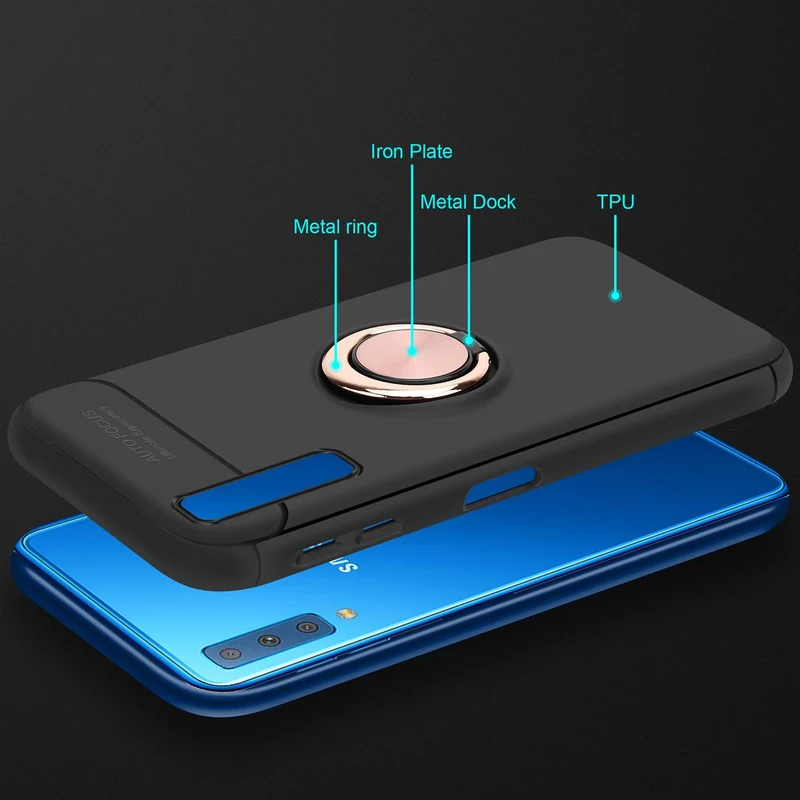 Cadorabo Hülle kompatibel mit Samsung Galaxy A7 2018 Schutzhülle mit Fokus Ring aus TPU Silikon