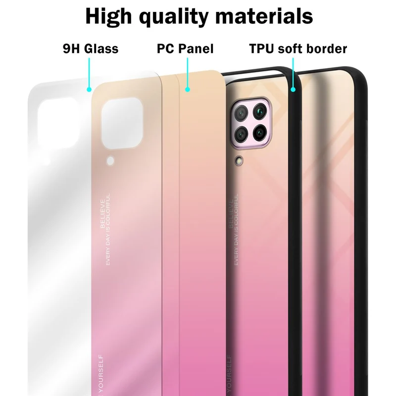 Cadorabo Hülle kompatibel mit Huawei NOVA 6 SE / P40 LITE / NOVA 7i Zweifarbige Schutzhülle aus Tempered Glas und TPU Silikon