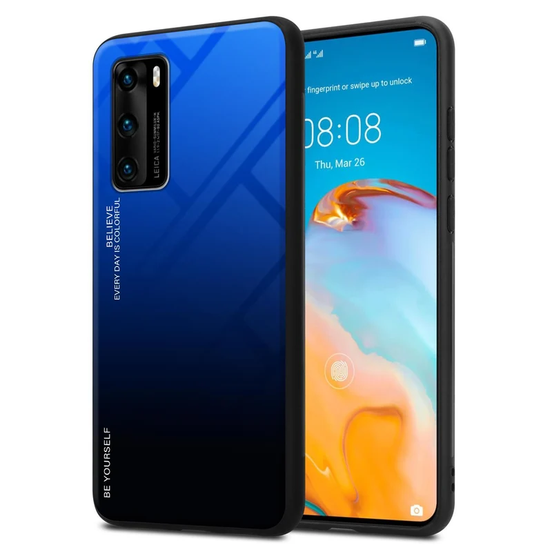 Cadorabo Hülle kompatibel mit Huawei P40 Zweifarbige Schutzhülle aus Tempered Glas und TPU Silikon