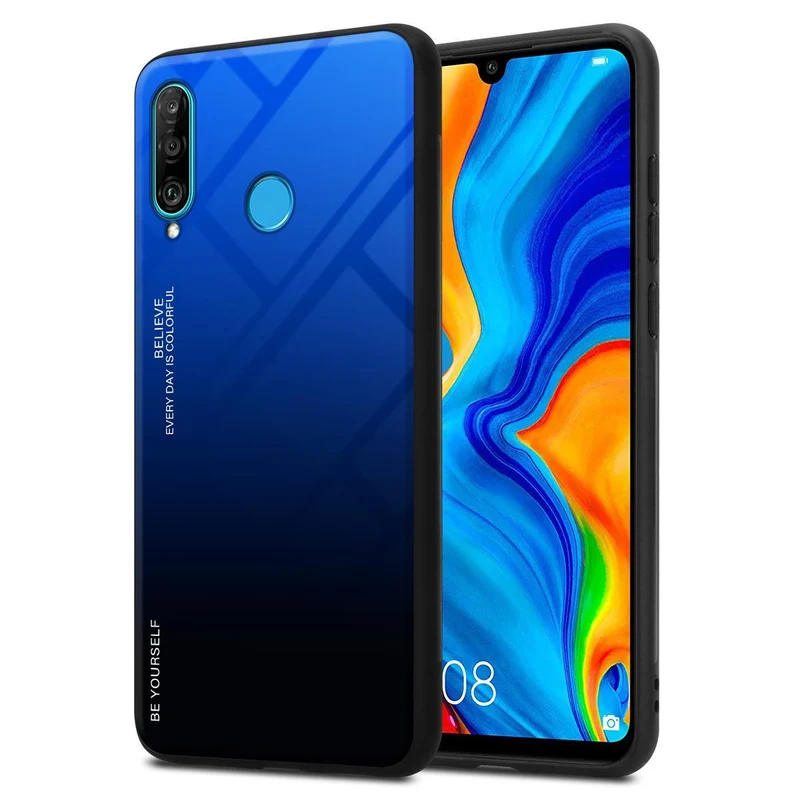 Cadorabo Hülle kompatibel mit Huawei P30 LITE Zweifarbige Schutzhülle aus Tempered Glas und TPU Silikon