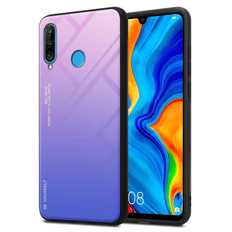 Cadorabo Hülle kompatibel mit Huawei P30 LITE Zweifarbige Schutzhülle aus Tempered Glas und TPU Silikon