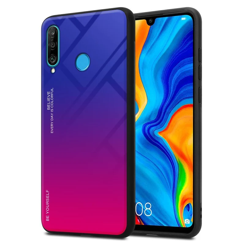 Cadorabo Hülle kompatibel mit Huawei P30 LITE Zweifarbige Schutzhülle aus Tempered Glas und TPU Silikon