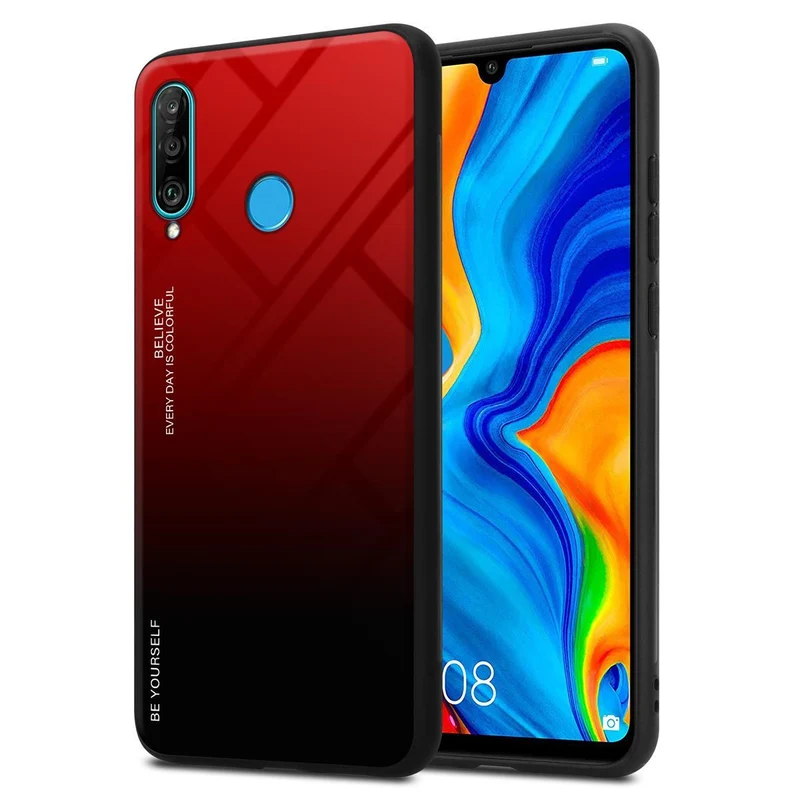 Cadorabo Hülle kompatibel mit Huawei P30 LITE Zweifarbige Schutzhülle aus Tempered Glas und TPU Silikon