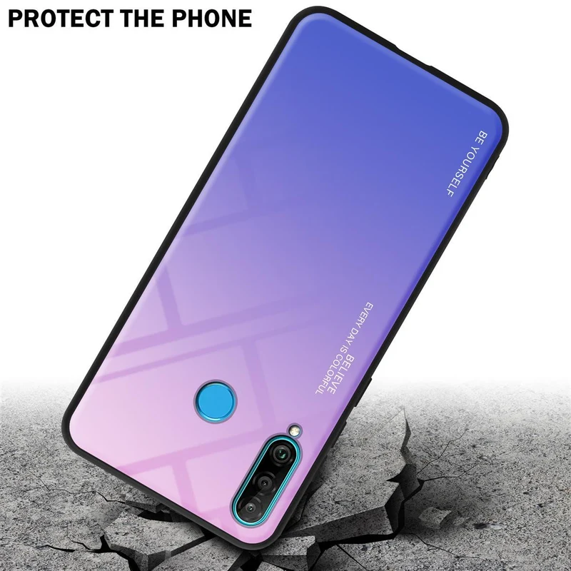 Cadorabo Hülle kompatibel mit Huawei P30 LITE Zweifarbige Schutzhülle aus Tempered Glas und TPU Silikon
