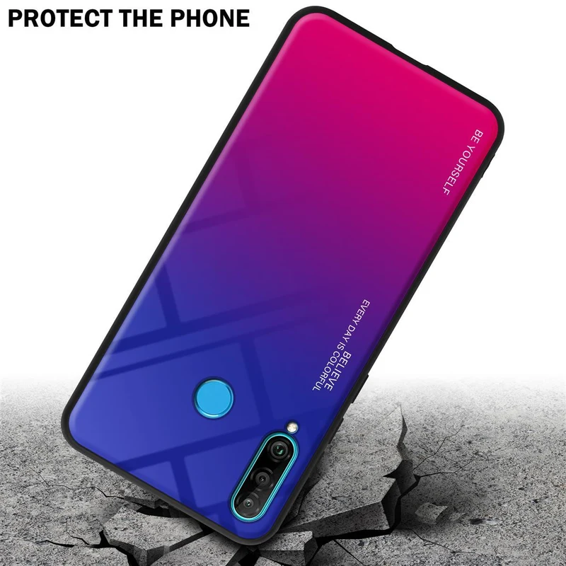 Cadorabo Hülle kompatibel mit Huawei P30 LITE Zweifarbige Schutzhülle aus Tempered Glas und TPU Silikon