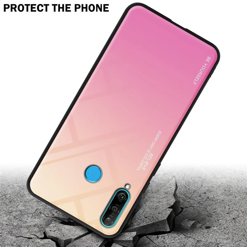 Cadorabo Hülle kompatibel mit Huawei P30 LITE Zweifarbige Schutzhülle aus Tempered Glas und TPU Silikon