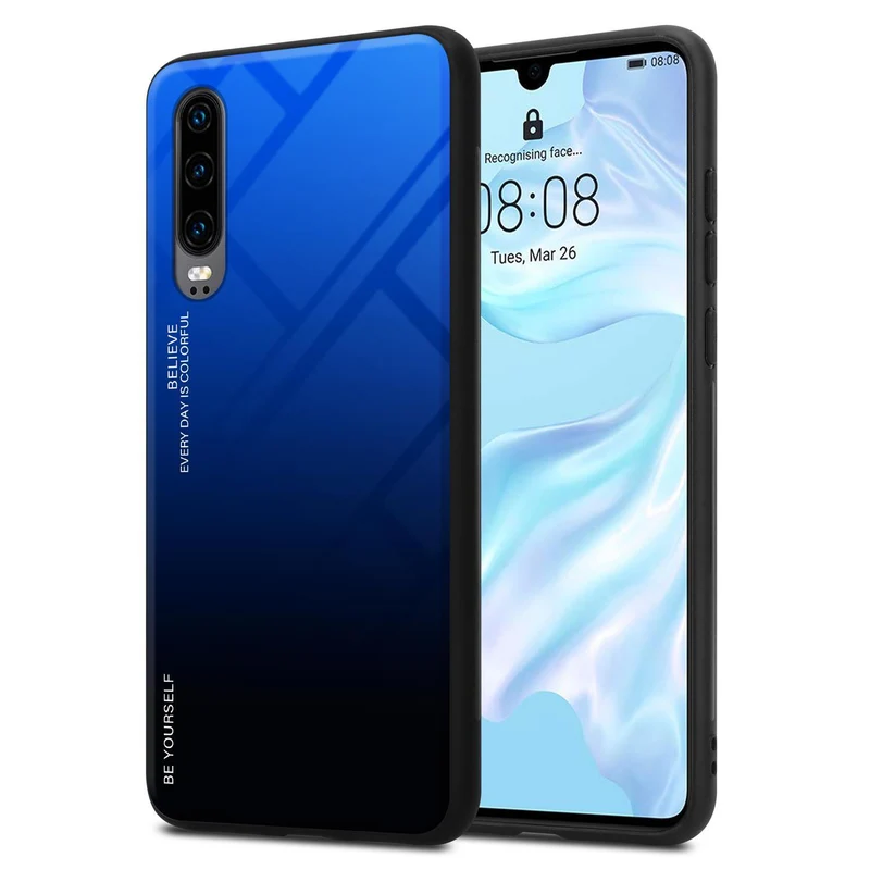 Cadorabo Hülle kompatibel mit Huawei P30 Zweifarbige Schutzhülle aus Tempered Glas und TPU Silikon