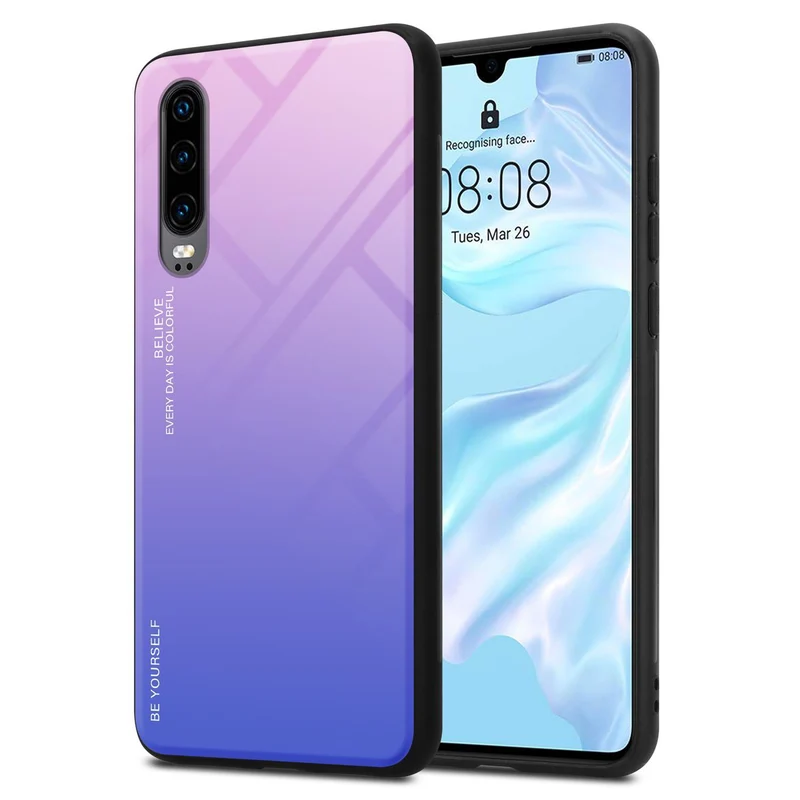 Cadorabo Hülle kompatibel mit Huawei P30 Zweifarbige Schutzhülle aus Tempered Glas und TPU Silikon