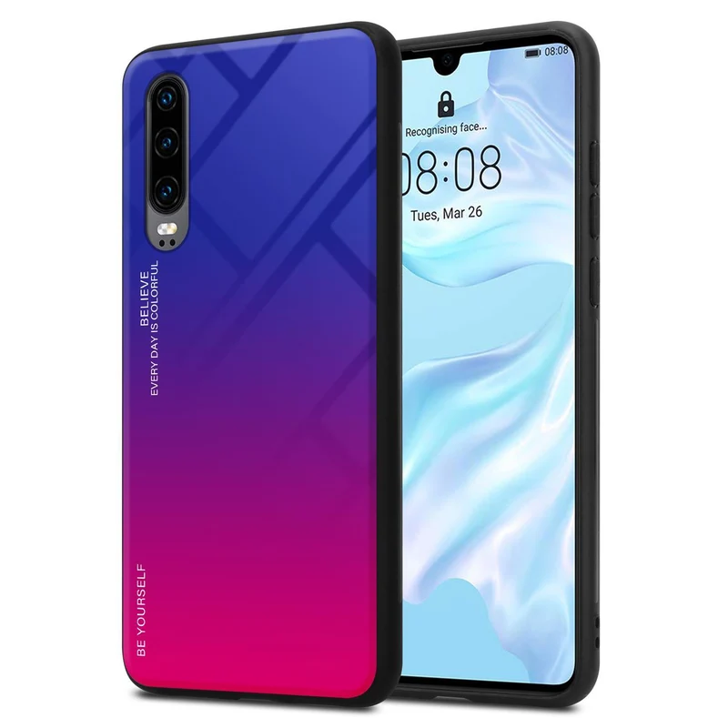 Cadorabo Hülle kompatibel mit Huawei P30 Zweifarbige Schutzhülle aus Tempered Glas und TPU Silikon