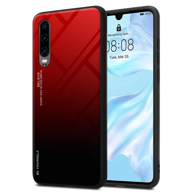 Cadorabo Hülle kompatibel mit Huawei P30 Zweifarbige Schutzhülle aus Tempered Glas und TPU Silikon