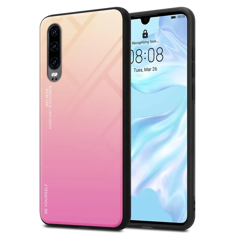 Cadorabo Hülle kompatibel mit Huawei P30 Zweifarbige Schutzhülle aus Tempered Glas und TPU Silikon